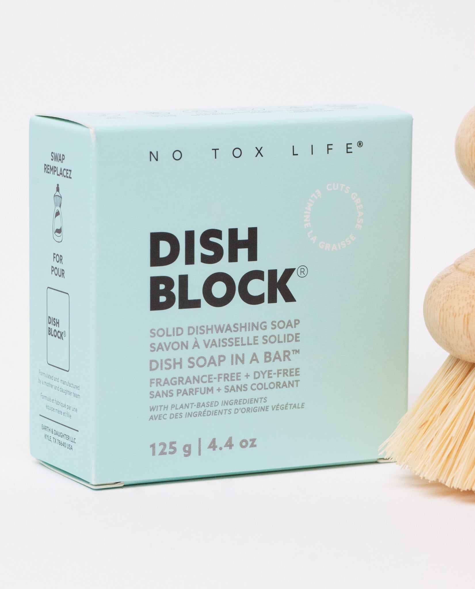 DISH BLOCK® solid dish soap - 4.4 oz (125g) bar - Fragrance Free - No Tox Life®